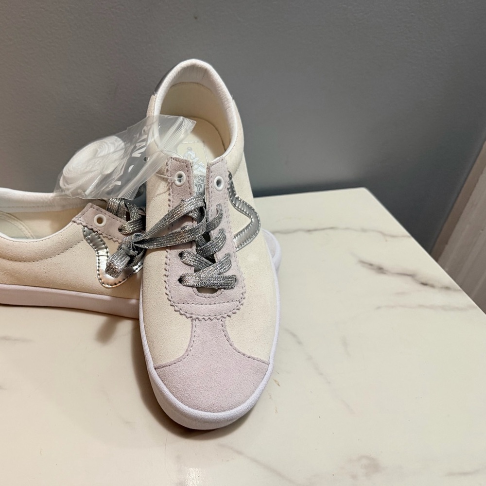 Vans 6.5 Women's Cream Sneakers with Silver Accents ( white and silver laces)